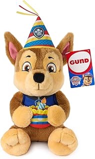 PAW PATROL Chase Gerburtstag Plush, 23 cm Cuddly Toy in Birthday Outfit with Party Hat, Plush Toy fo