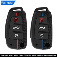 【FY】  Silicone Car Key 3 Button Key Cases Cover Keychain Protection Fob For Audi A1 A3 A6 C5 C6 Q3 Q