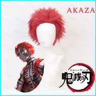BH2 Demon Slayer - Akaza Wigs Cosplay Prop Red Short Hair Anime Komaji Costume Hairpiece Fluffy Wig 