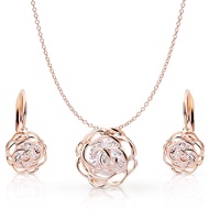 Rose Flower Crystal Jewellery Set Necklace Pendant 45cm Leverback Earrings 18K Gold Plated for Women