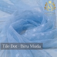 Kain Tile Tulle Polkadot / Tile DOT Tile Bintik Warna DENIM GOLD Putih Bahan Gamis Gaun Halus Jatuh