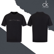 顶 CK 胸前烫钻字母logo 圆领短袖25ss新品纯棉T恤男女士同款OS落肩型打底衫上衣体恤半袖
