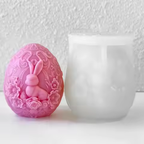 Easter Egg Candle Mould 3D Embossed Bunny Egg Shaped Silicone Candle Molds Easter Egg Mold For Fonda