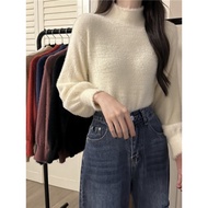 sweater woman Mockneck Mink Slim-Fit Lantern Sleeve Sweater