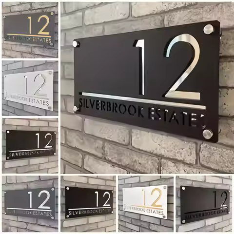 Personalized House Number Sign Outdoor 3D Cut Acrylic Address Sign Outdoor Custom Door Plate With Na
