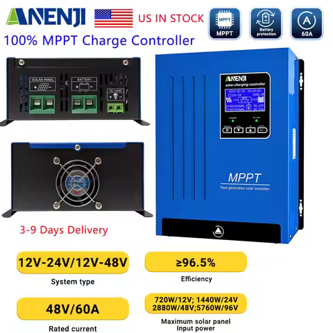 ANENJI 60A MPPT Solar Charge Controller 3 Stages Charging for 12V 24V 36V 48V Battery 150VDC Solar P