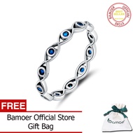 BAMOER Nhẫn Mắt Bằng Bạc Ý 925 Cho Nữ Trang Sức Thời Trang Pha Lê Màu Xanh Dương BSR212