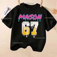 Boys' T-Shirt With "67 Six Seven Math Joke Funny Mason" Print Round Neck Comfortable Cotton Fabric C