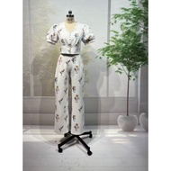 S87(Size M) Set Shirt + Long Pants Floral Pattern Guaranteed Fabric Sign Work Jasmine
