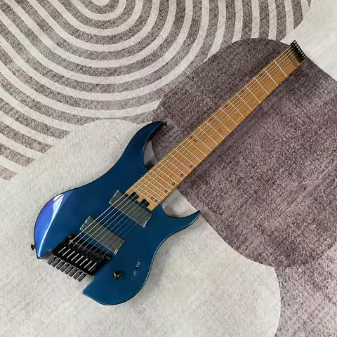 Chameleon Blue Headless 8s Electric Guitar Black Hardware Carbon Maple Neck Fast Ship