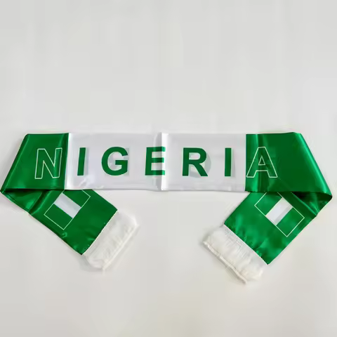 Nigeria Scarf 14x135cm Double-sided printed Satin Nigeria Flag Scarf Tassels Suitable for 2026 Footb