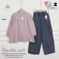 HITAM Giselle jeans set For Girls 10-15 Years/one set For Kids linen Tops Bottoms Plain Black jeans