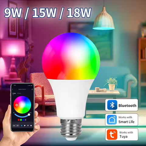 Tuya Smart Bluetooth Bulb E27 220V 9W 15W 18W Color Changing Smart Home RGB Lamp Smart Life APP Cont