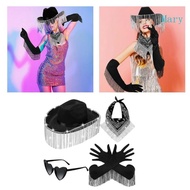 Mary Rhinestone Fringed Cowgirl  Hat Neck Scarf Women Party Wear Night Club Outfit