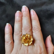 Vintage Judy Lee Orange Flower Goldtone Adjustable Ring Cincin A666