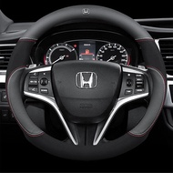 Honda Leather Car Steering Wheel Cover (Black) Logo Accessories 38cm Fits All Honda Models for Accord City Civic Brio CRV HRV Jazz Odyssey Vezel Stream CRZ Jade Mobilio URV Greiz Fit Freed GK5