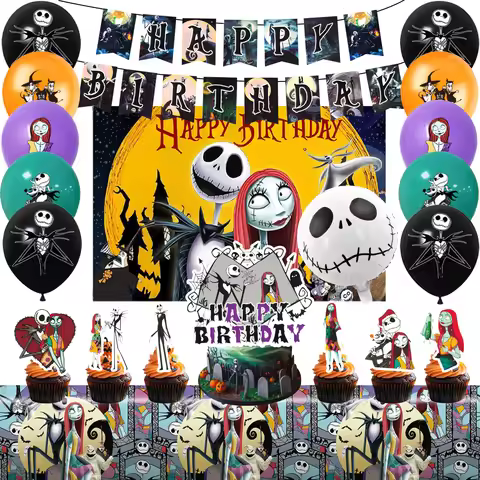 29 Pcs The Nightmare Before Christmas Birthday Decorations-Banner Backdrop Balloons etc The Nightmar