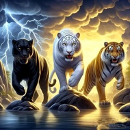 Print Painting, THREE TIGER, JUMBO Size, 100x70cm & 150x100cm & 200x100cm/Printed Poster/Wall Decora