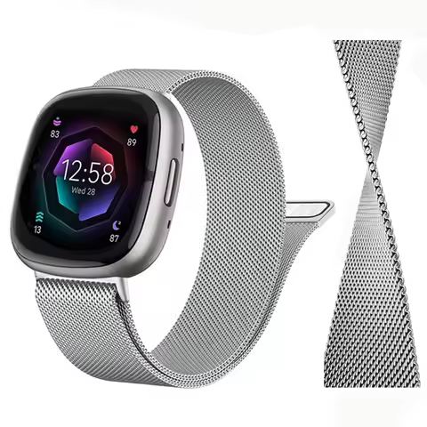 Milanese Loop strap for Fitbit versa 4 3 Band Sense/Lite band Magnetic Stainless Steel metal belt Br