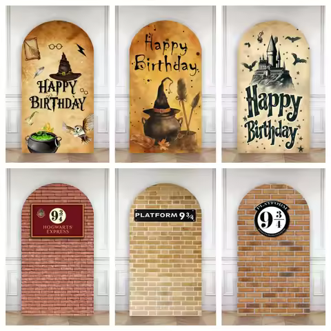 Happy Birthday Party Arch Backdrop Cover Wizard Castle Magic Academy 9 3/4 Platform Children Boys Ba