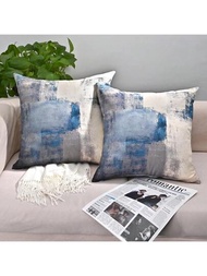2入組畫筆圖案靠墊套不附帶墊芯,海軍藍織物抱枕套,適用於沙發,長沙發