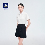 เสื้อเชิ้ตแขนสั้น HLA เสื้อเชิ้ตแขนสั้นสีขาว ทรงปกติ คอปก ผ้าโพลีเอสเตอร์ คอตตอน โพลีอะซิเตท ยางยืด