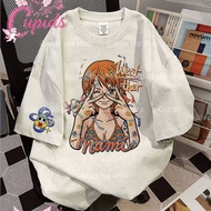 Cupids Anime Navigator Imitation Embroidery Print Tee Unisex Oversized Streetwear