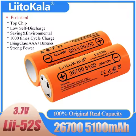 LiitoKala Lii-52S Grade A 3.7V 26700 5200mAh 20A Power Rechargeable Lithium Flashlight Battery