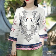 Women's Barong T-shirt for women Clothing Flower Printing T-shirt Tops 3/4 Length Oversized T-shirt 