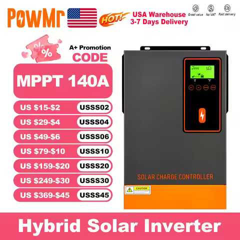 PowMr USA 140A MPPT Solar Charge Controller LCD Display Work for 48V Lithium Lead Acid Battery With 