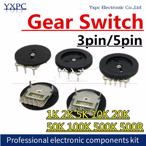 10pcs 1K 2K 5K 10K 20K 50K 100K 500K 500R B103 B104 B503 B502 3pin 5pin volume Dial Wheel Potentiome