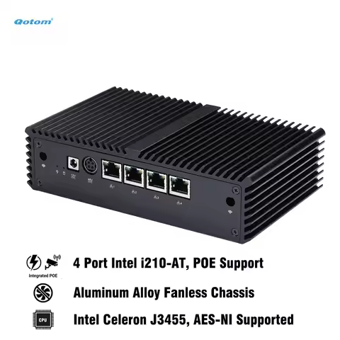 Qotom J3455 Fanless Mini PC, 4x Intel i210-AT Gigabit LAN, POE Support, Console, UEFI, AES-NI, Firew