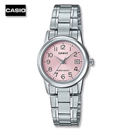 Velashop Casio Standard นาฬิกาข้อมือผู้หญิง สแตนเลส รุ่น LTP-V002D-4BUDF (สีเงิน/หน้าชมพู) LTP-V002D