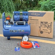 Narita ปั๊มลม 30 ลิตร ปั๊มลมออยฟรี ปั๊มลมไฟฟ้า ถังลม เสียงเงียบ ใช้งานง่าย เคลื่อนย้ายสะดวก 1500 วัต