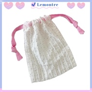 LEMONTRE Storage Bag, Portable Reusable Drawstring Bag, Simplicity Dustproof Polka Dots Durable Jewe