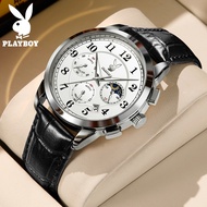 Playboy Jam Tangan Lelaki Original Waterproof Quartz Leather Luminous Chronograph Casual Luxury Watc