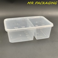 750 DS Rectangular Two ( 2 ) Compartment Plastic Disposable Food Container [ 50sets± ] 750ml