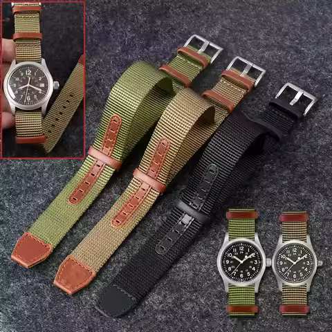Green Black Grey 20mm 22mm Nylon Leather Strap for Women Men Sport Watchband Soft Bracelet for Hamil