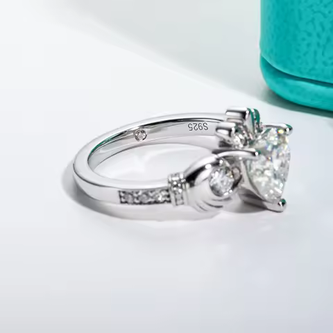 AnuJewel 2ct Heart Shape Moissanite Claddagh Irish Rings Celtic Knot Crown 925 Sterling Silver Engag