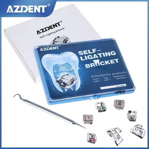 AZDENT 28pcs Dental Orthodontic Self-Ligating Brackets Roth MBT 0.022 345 Movable Hooks Dental Brace