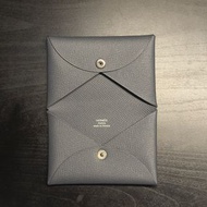Hermès Calvi card holder (Gris Meyer)