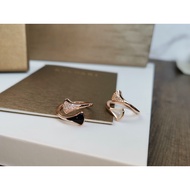 【Best quality】bv new 18K rose gold black agate fan ring women light luxury simple goddess white frit