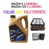 MAZDA 6 2.2 (D), CX5 2.2 (D)  OIL FILTER + AIR FILTER + FUELUBE 5W40 FULLY SYNTHETIC  ENGINE OIL CX-