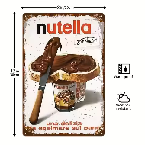 Nutella-Themed Retro Metal Tin Sign - Waterproof & Dustproof Wall Art with Pre-Drilled Holes, Italia