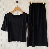 Women's 7-Piece Side Slit Skirt Set Women's 3-Sleeved Plain Neci/ Set Women's Clothing/