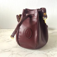 【特選貨品】中古二手Cartier酒紅色單肩側斜背孭抽繩包水桶包