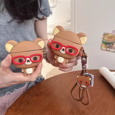 For Airpods 4 3 2 1 Pro Pro 2 Airpods Pro 3 Case Cute 3D Cartoon Glasses Rilakkuma Bear Softr Silico