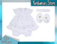 DRES BAYI PEREMPUAN 6-12 BULAN (NEWBORN)/ SATU SET DRES BAYI LENGKAP DENGAN SEPATU DAN TOPI/BANDANA