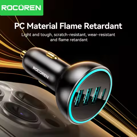 Rocoren 55W 4 in 1 Car Charger QC3.0 Type C Fast Charge Car Phone Tablet Charger Adapter for iPhone 