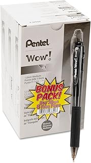 Pentel Bk440aswus Wow! Retractable Ballpoint Pen, 1Mm, Black Barrel, Black Ink, 36/Pack